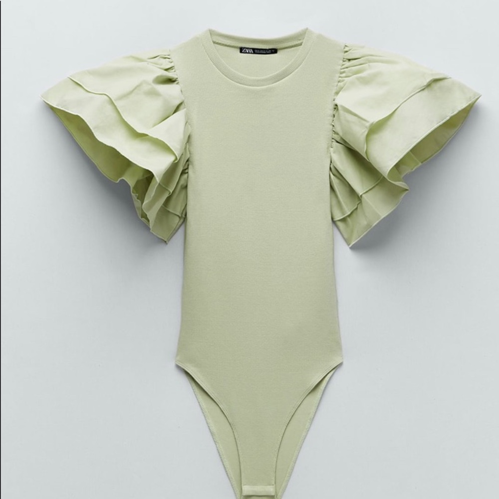 ZARA Ruffled Body Suit Light green